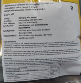 1 doos met 8 zakken Nederlandse leger 24uurs rantsoenen Maaltijd zak 24 Hour Operationeel Rantsoen W (pouch) + OL - 8 verschillende menu's! - +/- 4100 kcal - Best Before December 2026