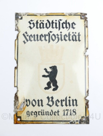 Duits emaille wandbord jaren 40 en 50 Stadtliche feuersozietat von Berlin gegrundet 1718 - 25 x 16,5 cm- origineel