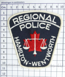 Embleem Canadese Regional Police Hamilton Wentworth - 10,5 x 10 cm -  origineel