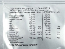 Sport-Energy Tropical smaak zakje a 40 gram voor 500ml isotone sportdrink met 60 kcal!  tht 11-8-2024