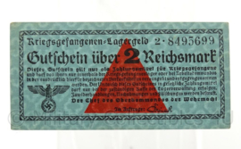 WO2 Duits Gutschein uber 2 Reichsmark Kriegsgefangenen Lagergeld Wehrmacht - origineel