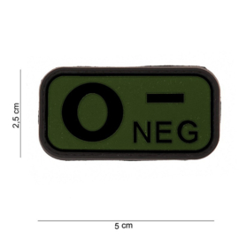 Embleem Bloedgroep O- Negatief - GROEN / ZWART- Klittenband - 3D PVC - 5 x 2,5 cm.