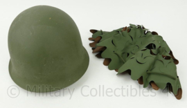 Franse leger M51 helm met camo en khaki hoes - zeer goede staat - origineel