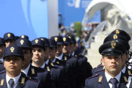 Donkerblauwe Italiaans politie uniform jas MET broek met bies Polizia di Stato - maat 44 of 46 - origineel