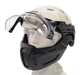 Helmvisier met Mandible guard  en bevestiging voor MICH FAST helm (zonder helm) - BLACK frame met helder glas