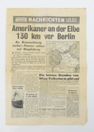 WO2 De Nachrichten krantje 12 april 1945 uitgeworpen door de Geallieerde luchtmacht boven bezet Duits grondgebied - origineel