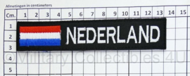 Naamlint Nederland - met klittenband - wit op zwart - 13,5 x 3 cm - nieuw gemaakt