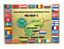 Wandbord ISAF HQ ISAF 3 van metaal - februari/augustus 2003 - afmeting 19 x 27 cm - origineel