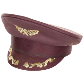 Militaire platte pet Bordeaux rood met klepversiering - hoge officier - maat 55 tm. 57 cm.  - origineel