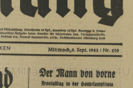 WO2 Duitse krant Tageszeitung nr. 210 8 september 1943 - 47 x 32 cm - origineel