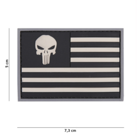 Embleem 3D PVC met klittenband - Punisher USA vlag Grey/Black  -7,3 x 5 cm.