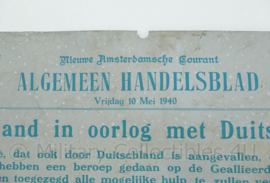 Algemeen handelsblad inval door Duitsland in 1940 nagedrukt op metalen plaat -57,5 x 41 cm - origineel