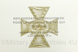 Defensie oorkonde Het onderscheidingsteken voor langdurige dienst als officier - 29,5 x 21,5 cm - ongebruikt - origineel