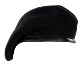 Baret zwart (Cavalerie baret, BB baret, etc) - nieuw gemaakt - 100% wol met lederen rand