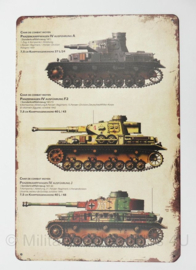 Nieuw gemaakte metalen plaat WO2 Duitse Tanks  - 30 x 20 cm - nieuw