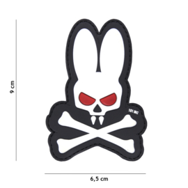 Embleem 3D PVC met klittenband - Skull Bunny Red Eyes - wit - 9 x 6,5 cm