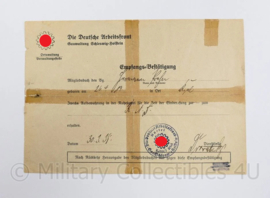 WO2 Duits document 1938 DAF Die Deutsche Arbeitsfront - Empfangs bestätigung - ingevuld -  origineel
