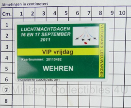 KLU Koninklijke Luchtmacht entreepas VIP Luchtmachtdagen 16 en 17 september 2011 Vliegbasis Leeuwarden - 8 x 5,5 cm - origineel