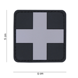 Embleem Red Cross - Grijs met zwarte achtergrond - klittenband - 3D PVC - 5 x 5 cm.