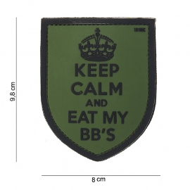 Embleem 3D PVC PVC - met klittenband -Keep Calm and eat my BB'S Groen - 9,8 x 8 cm