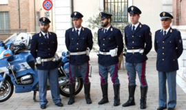 Donkerblauwe Italiaans politie uniform jas MET broek met bies Polizia di Stato - maat 44 of 46 - origineel