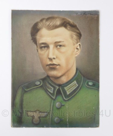 WO2 Duits 1942 geschilderd portret van Schutze in M36 feldbluse -  40 x 30 cm - origineel