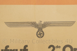 WO2 Duitse Poster 2e Oproep aan de bevolking van Nederland uit 1940 -  84 x 59 cm - origineel