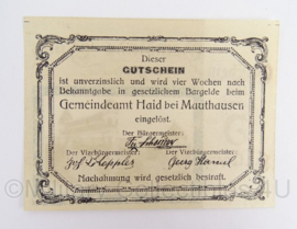 WO2 Duits Gutschein uber 5 heller Gemeinde Haid bei Mauthausen - origineel