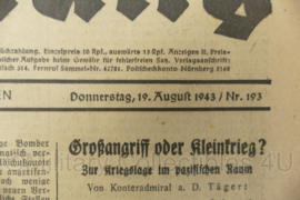 WO2 Duitse krant Tageszeitung nr. 193 19 augustus 1943 - 47 x 32 cm - origineel