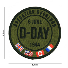 Embleem stof D Day June 6 1944 Operation Overlord  - 8,3 cm. diameter