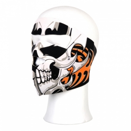 Biker mask full face - neopreen - skull, bones & orange flames