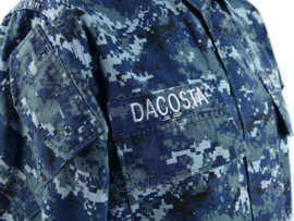 US Navy BDU field jacket met insignes en naam Dacosta - USN Navy blue digital - maat XSmall-regular - gedragen - origineel