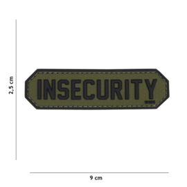 Embleem PVC 3D PVC met klittenband - "INSECURITY" Groen / Zwart  - 9 x 2,5 cm.