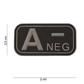Embleem Bloedgroep A- Negatief - GRIJS/ ZWART - Klittenband - 3D PVC - 5 x 2,5 cm.