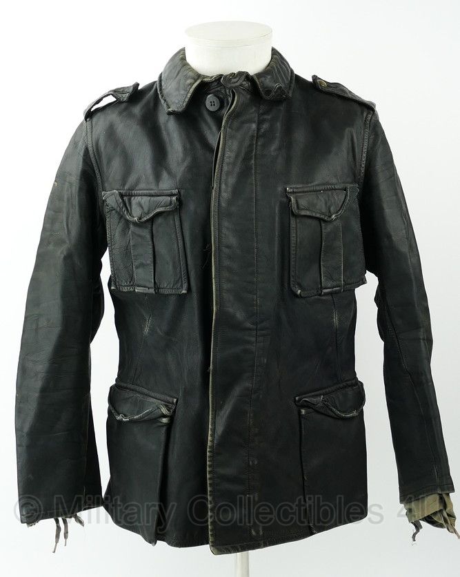 Finse leger zeldzame lederen uniform jas 1956 model m/36 Leather Jacket Nahkatakki m/36- maat 52 - origineel