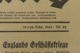 WO2 Duitse krant Frankische Tageszeitung nr. 42 19/20 februari 1944 - 47 x 32 cm - origineel