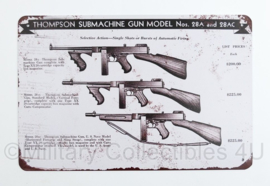 Nieuw gemaakte metalen plaat met WO2 US Thompson Submachine Gun  Nos 28A and 28AC- 30 x 20 cm - nieuw