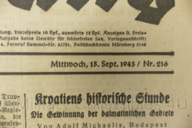 WO2 Duitse krant Tageszeitung nr. 216 13 september 1943 - 47 x 32 cm - origineel