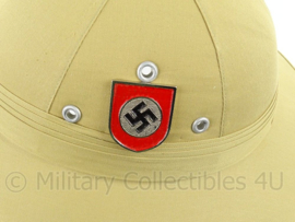 WO2 Duitse DAK Afrika Korps, Waffen SS tropenhelm Pith helmet - khaki - metalen insignes - replica