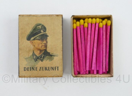 WO2 Duits luciferdoosje van echt hout - Waffen SS Officier Deine Zukunft - 6 x 4 cm