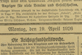 Duitse krant Rehauer Tagblatt Oberfrankischer Bote 19 april 1926 - 47 x 32 cm - origineel