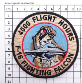 KLu Koninklijke Luchtmacht embleem F-16 Fighting Falcon "4000 flight hours" - met klittenband - diameter 10 cm