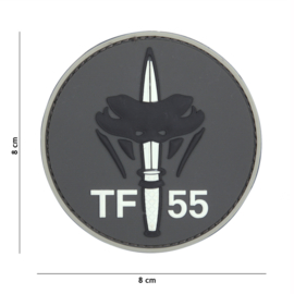 Embleem 3D PVC met klittenband - Special Forces TF-55 Grey- 8 cm. diameter