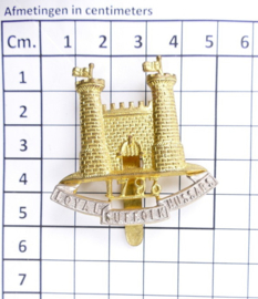 Britse cap badge Royal Suffolk Hussars Kings Crown - maker JR Gaunt London - 5,5 x 5 cm - origineel