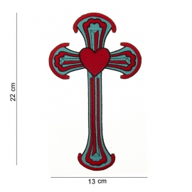 Groot kruis met hart embleem stof - 22 x 13 cm - groot model