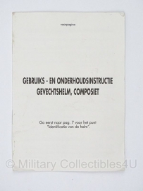 Defensie M92 M95 composiet helm instructie boekje Gebruiks- en onderhoudsinstructie Gevechtshelm composiet - origineel