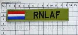 Naamlint RNLAF Royal Netherlands AirForce - met klittenband - zwart op groen - 14 x 3 cm - nieuw gemaakt