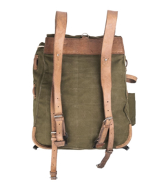 Militaire vintage leger rugzak canvas met leer groen - 50 x 35 x 25 cm - origineel