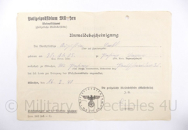 WO2 Deutsches Reich Merkblatt Polizei Anmeldebesscheinigung 1940  - 15 x 10,5 cm - origineel