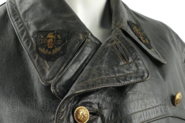 Vintage Brandweer kunstlederen jas met broek en bretels - maat 52 - origineel